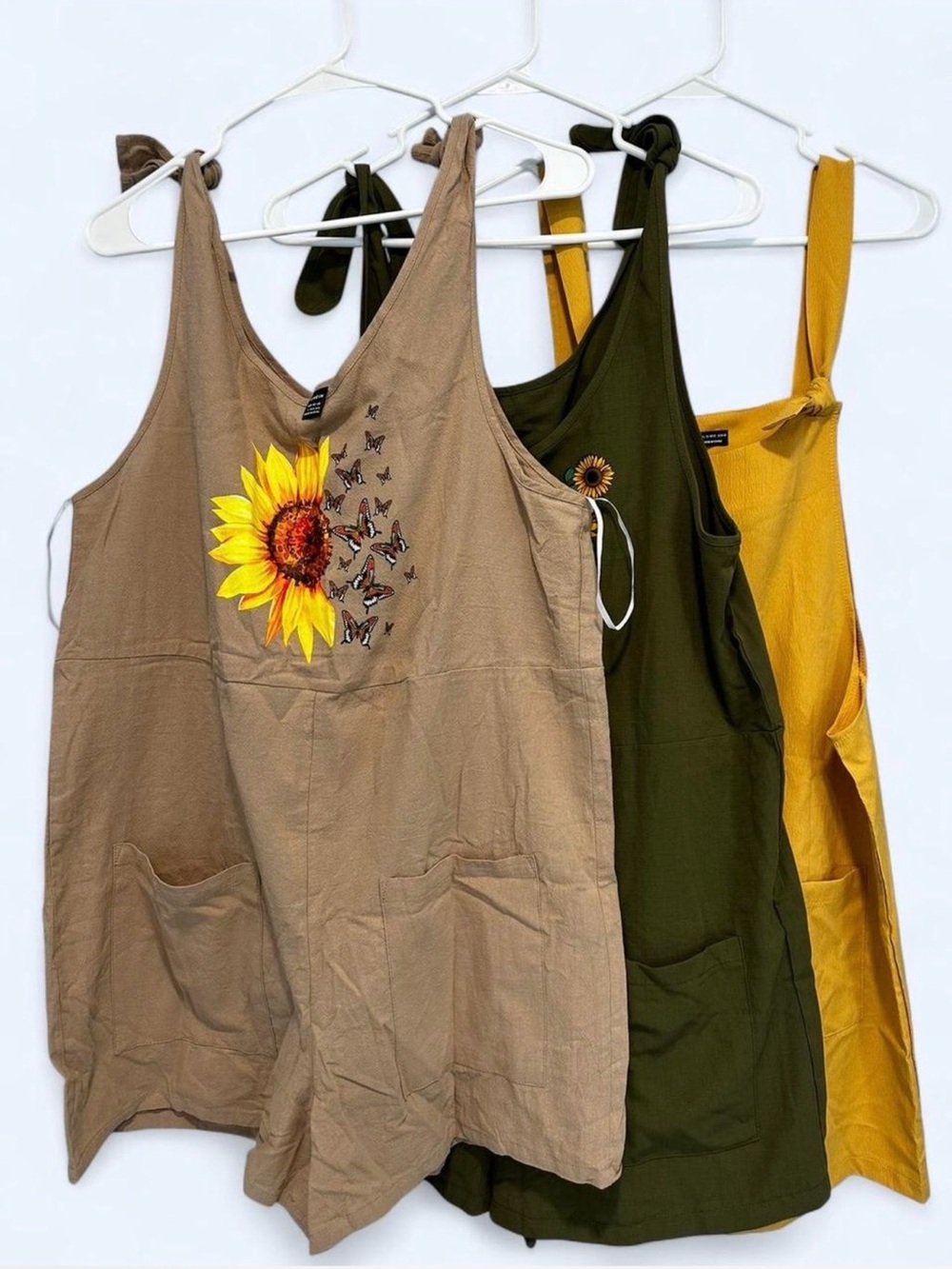 Sunflower Embroidered Women's Jumpers- Tan, Green, Yellow.